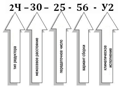 Пример условного обозначения червячного редуктора 2Ч-30