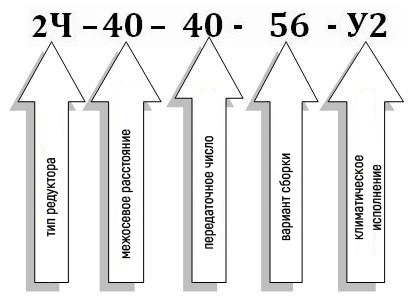  Условное обозначение червячного редуктора 2Ч-40