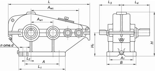 Габаритные и присоединительные размеры редуктора ЦТНД