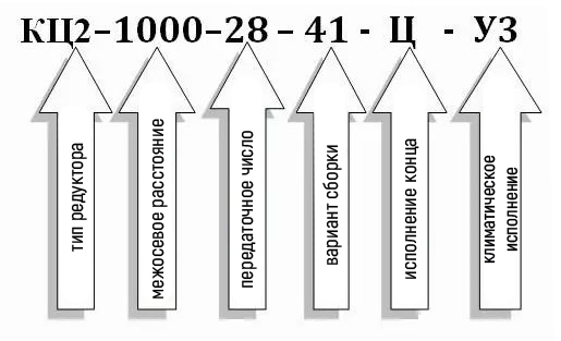 Условное обозначение редуктора типа КЦ2-1000: