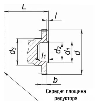 Размеры тихоходного вала редуктора 1Ц2У в виде зубчатой муфты