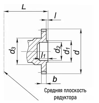 Размеры тихоходного вала редуктора 1Ц2У в виде зубчатой муфты