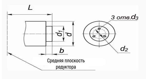 Размеры выходного вала цилиндрического редуктора 1Ц3У-315, который выполнен в виде полумуфты