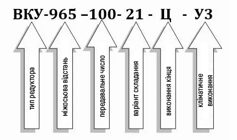 Пример условного обозначения редуктора ВКУ-965М-100