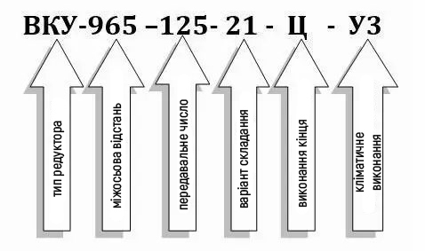 Пример условного обозначения редуктора ВКУ-965М-125