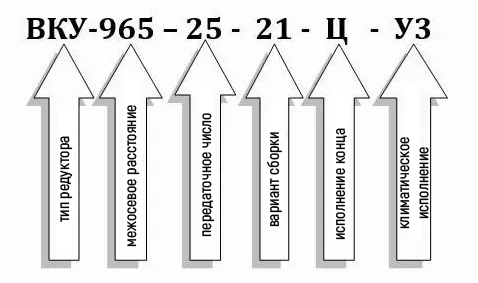 Пример условного обозначения редуктора ВКУ-965М-25