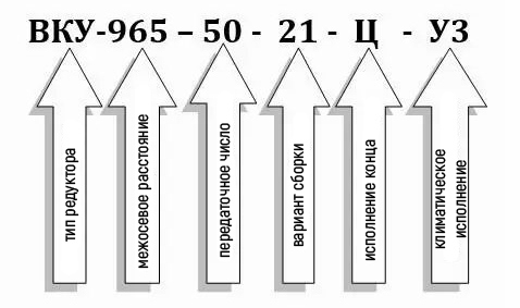 Пример условного обозначения редуктора ВКУ-965М-50