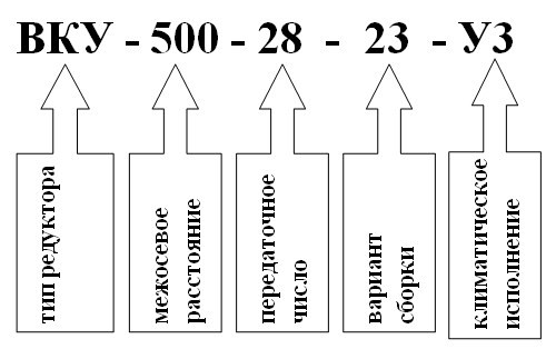 Пример условного обозначения редуктора ВКУ-500 Пример условного обозначения редуктора ВКУ-500