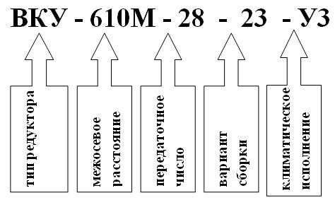 Пример условного обозначения редуктора ВКУ-610М Пример условного обозначения редуктора ВКУ-610М