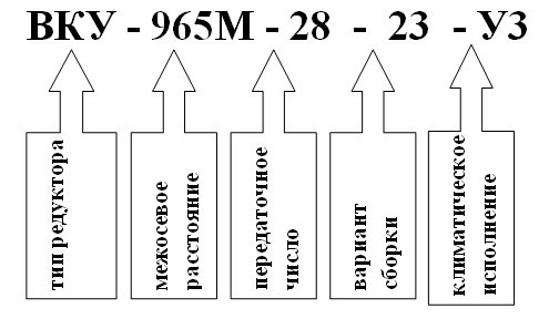 Пример условного обозначения редуктора ВКУ-965М Пример условного обозначения редуктора ВКУ-965М