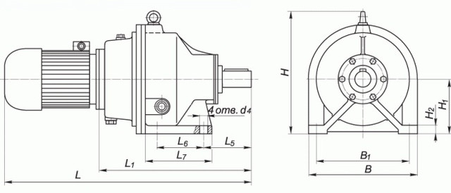 Присоединительные и габаритные размеры мотор редуктора (на лапах)