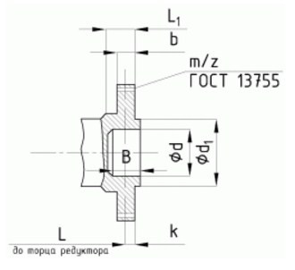 Размеры концов тихоходных валов в виде зубчатой полумуфты редуктора РМ-500 Размеры концов тихоходных валов в виде зубчатой полумуфты редуктора РМ-500