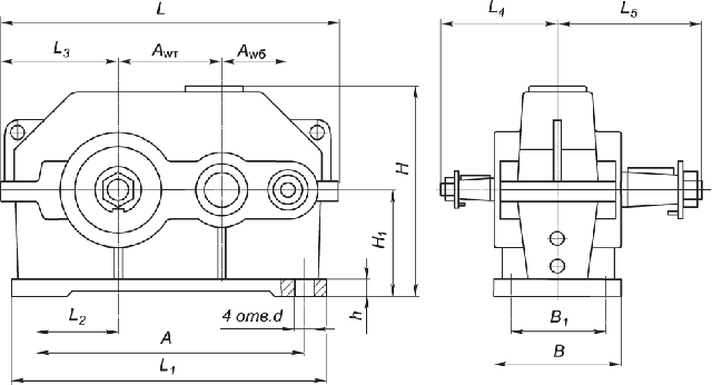 Габаритные и присоединительные размеры редуктора 1Ц2У Габаритные и присоединительные размеры редуктора 1Ц2У