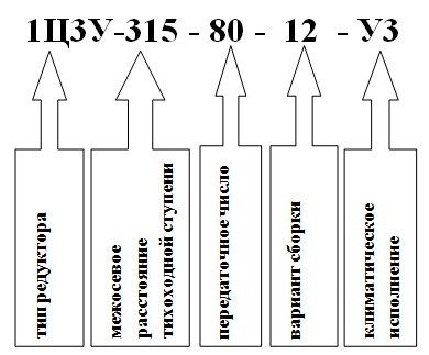 Условное обозначение редуктора 1Ц2У-315 Условное обозначение редуктора 1Ц2У-315