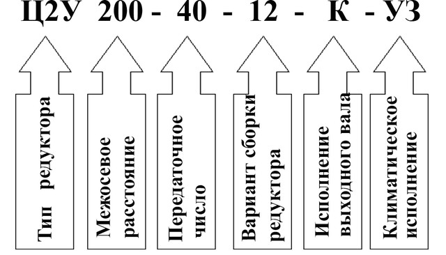 Пример условного обозначения редуктора 1Ц2У-200 Пример условного обозначения редуктора 1Ц2У-200
