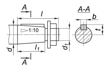 Размеры валов редуктора, которые изготавливаются в виде конуса Размеры валов редуктора, которые изготавливаются в виде конуса