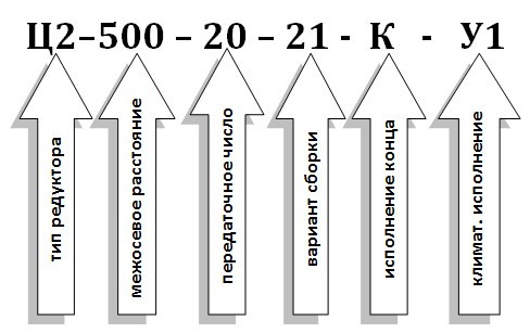 Условное обозначение редуктора Ц2-500 Условное обозначение редуктора Ц2-500