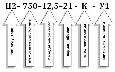 Условное обозначение редуктора Ц2-750 Условное обозначение редуктора Ц2-750