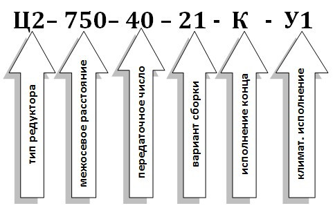 Условное обозначения редуктора Ц2-750 Условное обозначения редуктора Ц2-750