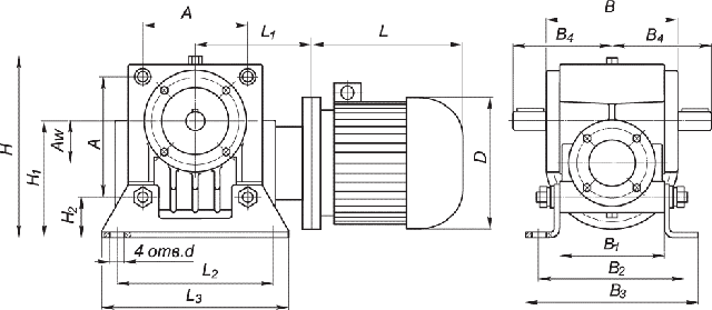 Габаритные и присоединительные размеры мотор-редуктора МЧ Габаритные и присоединительные размеры мотор-редуктора МЧ