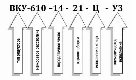 Пример условного обозначения редуктора ВКУ-610М-14 Пример условного обозначения редуктора ВКУ-610М-14