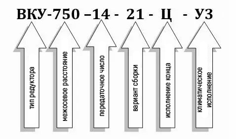 Пример условного обозначения редуктора ВКУ-750М-14 Пример условного обозначения редуктора ВКУ-750М-14