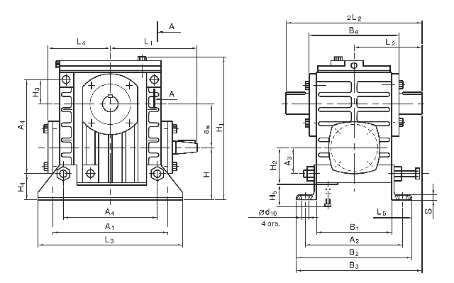 Габаритные и присоединительные размеры червячного редуктора Ч-40 Габаритные и присоединительные размеры червячного редуктора Ч-40