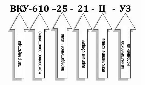 Пример условного обозначения редуктора ВКУ-610М-25 Пример условного обозначения редуктора ВКУ-610М-25