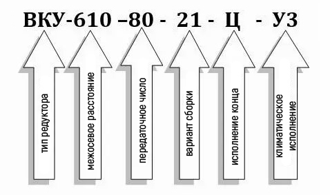 Пример условного обозначения редуктора ВКУ-610М-80 Пример условного обозначения редуктора ВКУ-610М-80