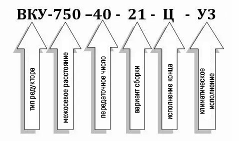 Пример условного обозначения редуктора ВКУ-750М-40 Пример условного обозначения редуктора ВКУ-750М-40