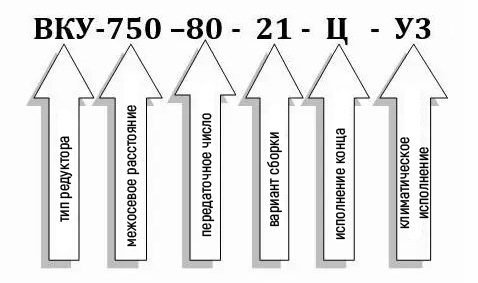 Пример условного обозначения редуктора ВКУ-750М-80 Пример условного обозначения редуктора ВКУ-750М-80