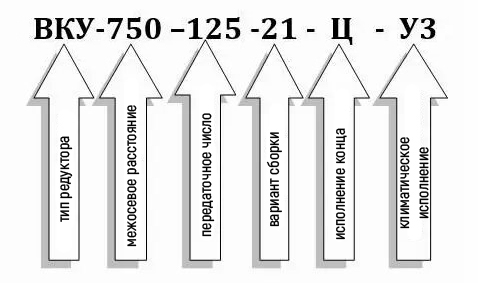 Пример условного обозначения редуктора ВКУ-750М-125 Пример условного обозначения редуктора ВКУ-750М-125