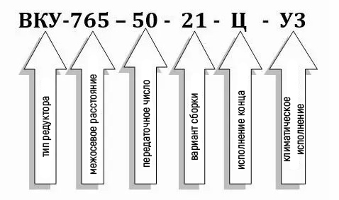 Пример условного обозначения редуктора ВКУ-765М-50 Пример условного обозначения редуктора ВКУ-765М-50