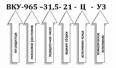 Пример условного обозначения редуктора ВКУ-965М-31,5 Пример условного обозначения редуктора ВКУ-965М-31,5