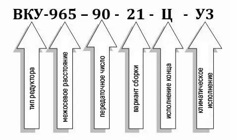 Пример условного обозначения редуктора ВКУ-965М-90 Пример условного обозначения редуктора ВКУ-965М-90