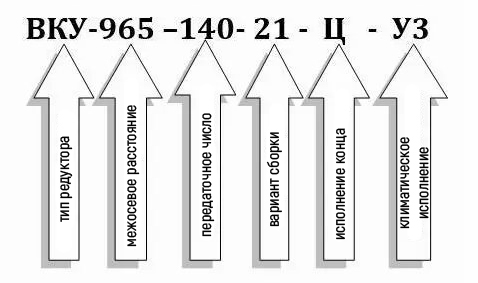 Пример условного обозначения редуктора ВКУ-965М-140 Пример условного обозначения редуктора ВКУ-965М-140
