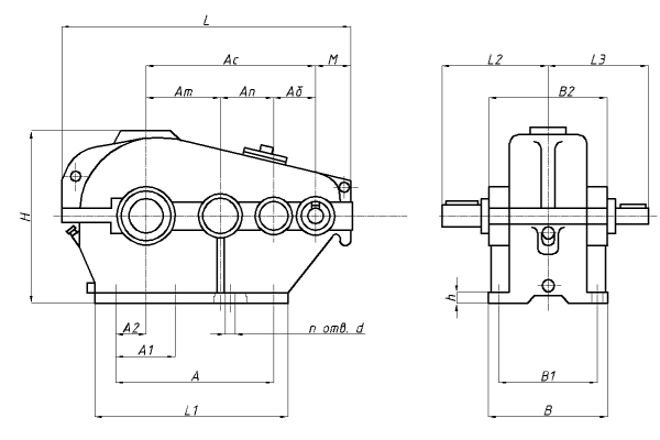 Схема габаритных и присоединительных размеров редуктора ЦТНД Схема габаритных и присоединительных размеров редуктора ЦТНД