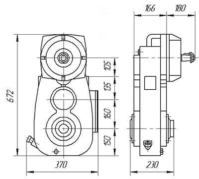 Схема габаритных и присоединительных размеров редуктора А-400 Схема габаритных и присоединительных размеров редуктора А-400