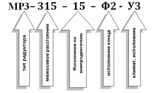 Схема условных обозначений мотор-редуктора МР3-315 Схема условных обозначений мотор-редуктора МР3-315