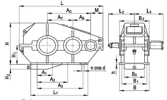 Габаритные и присоединительные размеры редуктора РМ