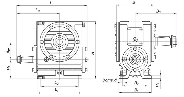 Габаритные и присоединительные размеры редуктора Ч - чертеж Редуктор Ч купить